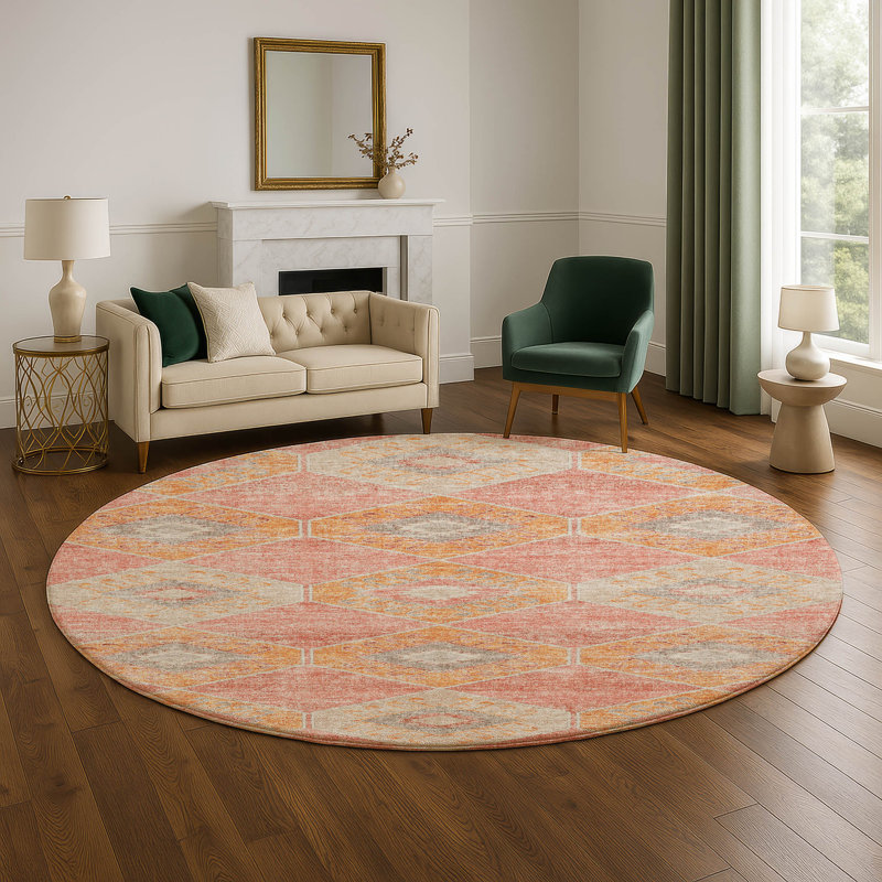 Premium Machine Washable Mayfield AMF1857 Aztec Rug, Round 8'