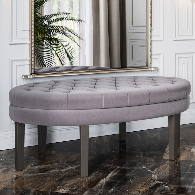 Evantia 46.06" Wide Tufted Oval Standard Upholstered Ottoman, Grey Linen