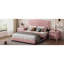 Lit plateforme tapissier rose grand format - Velours moderne avec tête de lit et cadre de rivets