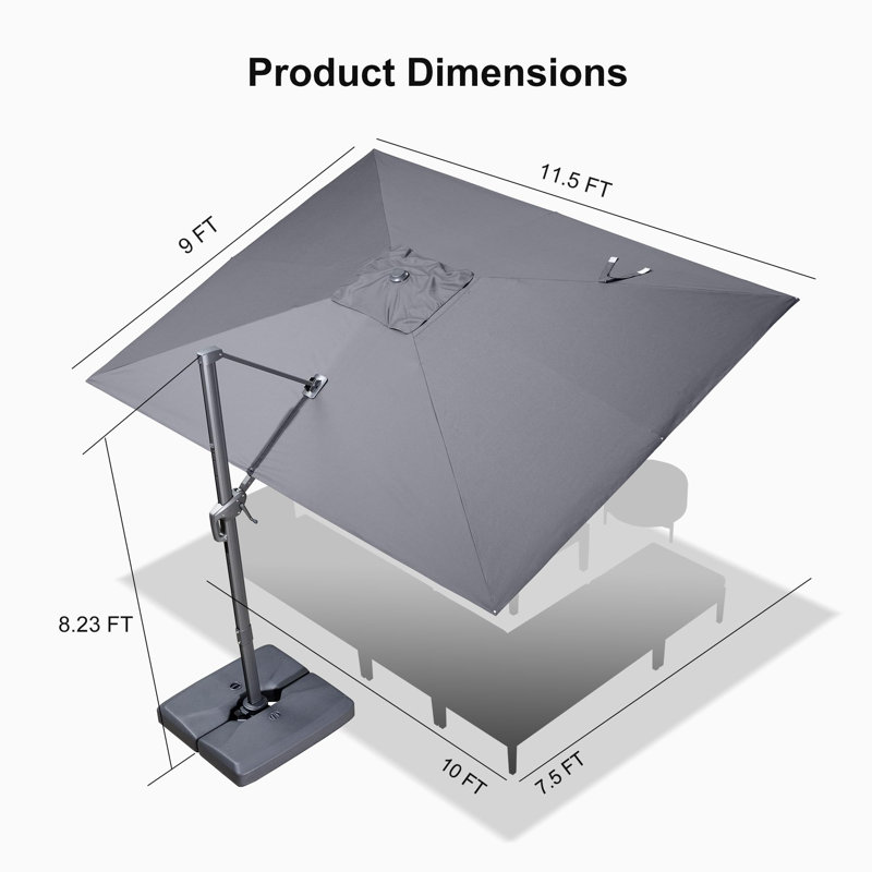 274cm X 335cm Rectangular Cantilever Parasol, Dark Grey