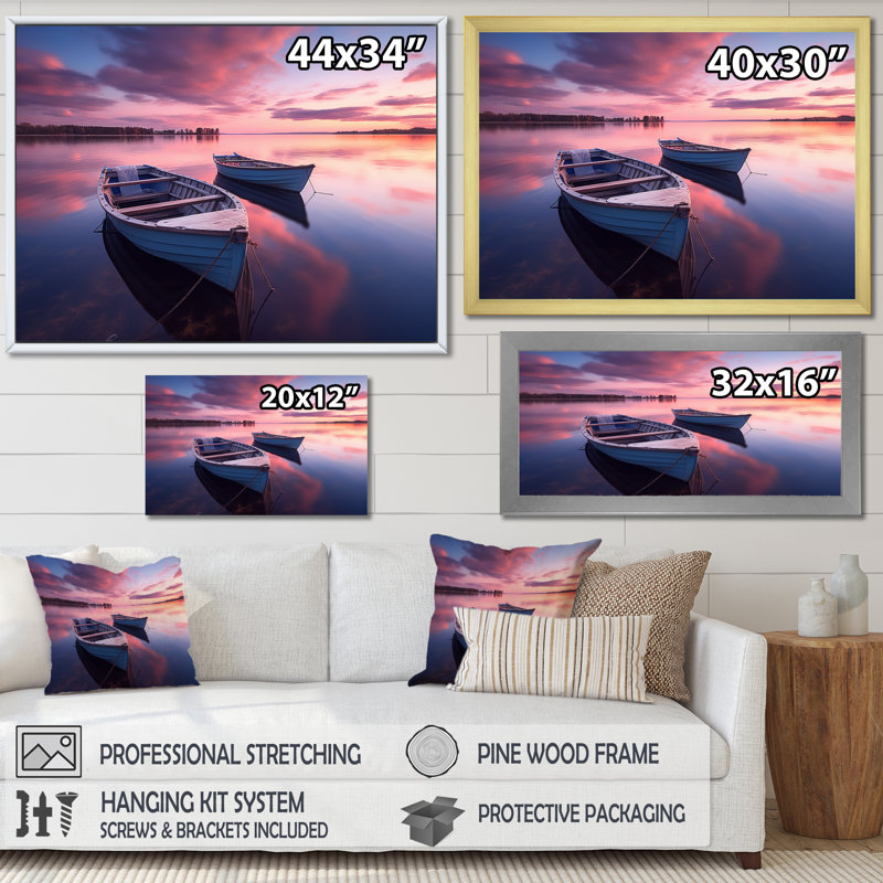 «White Longbatries», «Blue Blue Sunset Reflection», reproduction d'art sur toile, H 30 po x l 40 po, Toile tendue