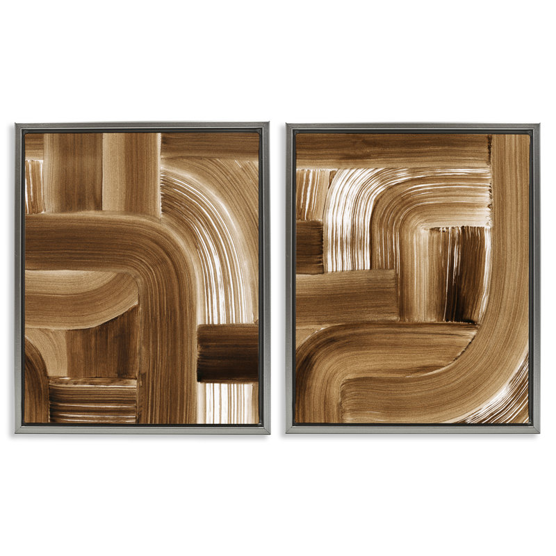 Ensemble de 2 toiles flottantes encadrées Gentle Brown Brushstrokes par Grace Popp, H 31 po x l 25 po