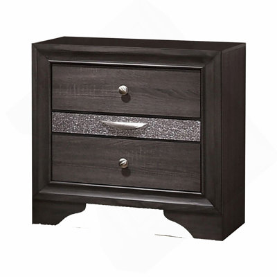 Table de chevet en bois avec 2 tiroirs et 1 tiroir à bijoux, gris et argent