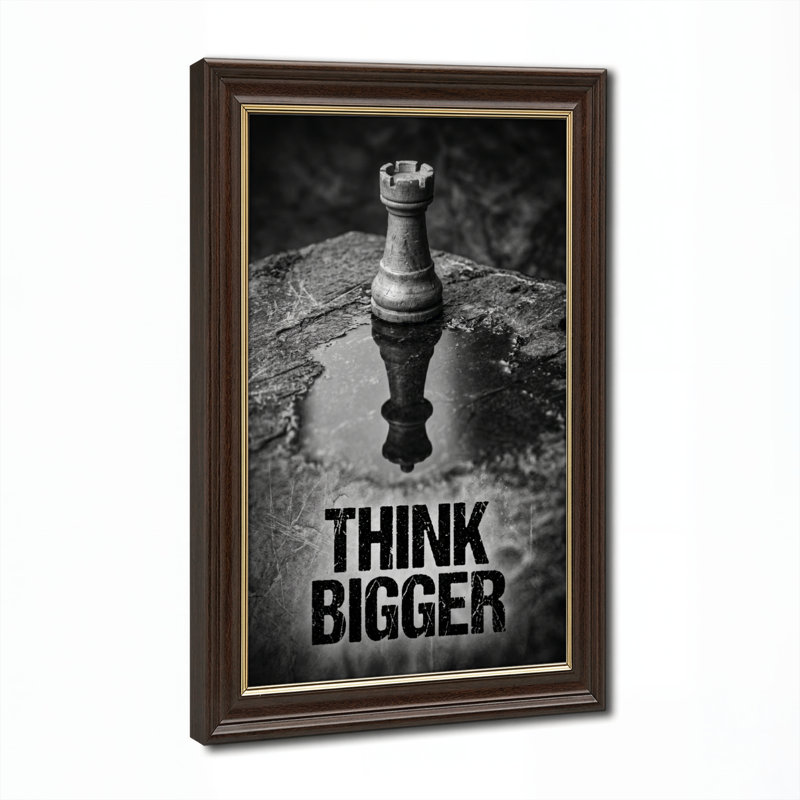 Art mural antique sur toile encadré doré pour le salon, la chambre à coucher, le bureau ou le vestibule - Décoration murale décorative avec «Think Bigger»