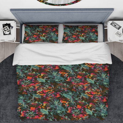 Ensemble de housse de couette en designarts superposées de fleurs et baies fines