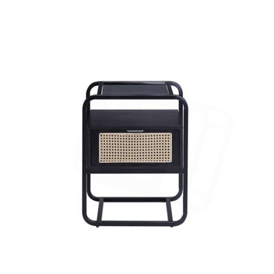 Charming Metal And Glass Accent Table With Rattan Insert For Stylish Spaces