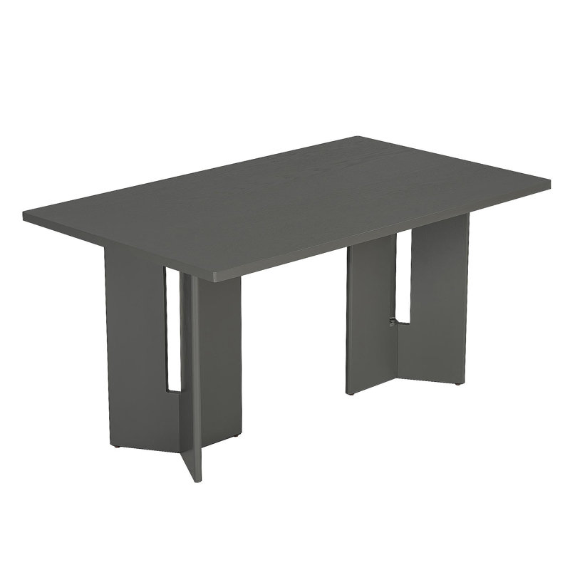 Farmhouse Wood Dining Table, 60" Rectangular Dining Table With Cutout Table Legs For Dining Room, Kitchen And Living Room (Gray)