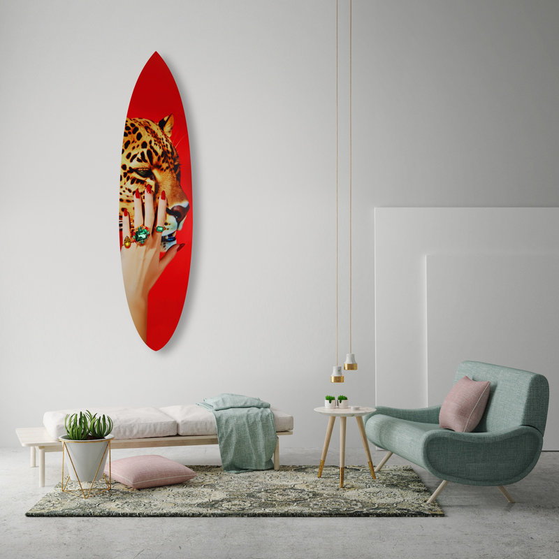 Oliver Gal Wild Hand Surfboard Glam - Die-Cut Acrylic Glass Wall Art Sculpture
