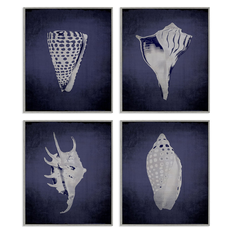  Shells on Indigo Gradient 4 PC, estampe numérique par Graffi * Tee Studios, Estampe numérique Farmhouse, H 20 po x l 16 po