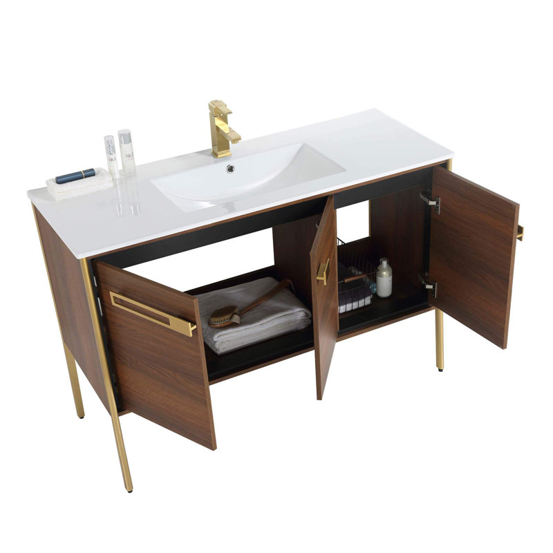 48" Single Bathroom Vanity, Satin Brass, Walnut Ebony
