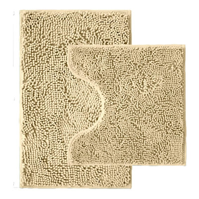 Ensembles de tapis de salle de bain 2 pièces, tapis de bain en chenille super absorbants et tapis de toilette en forme de U, envers en PVC solide antidérapant, tapis de bain en microfibre lavable à sec pour salle de bain (20 po x 32 po + 20 po x 20 po,