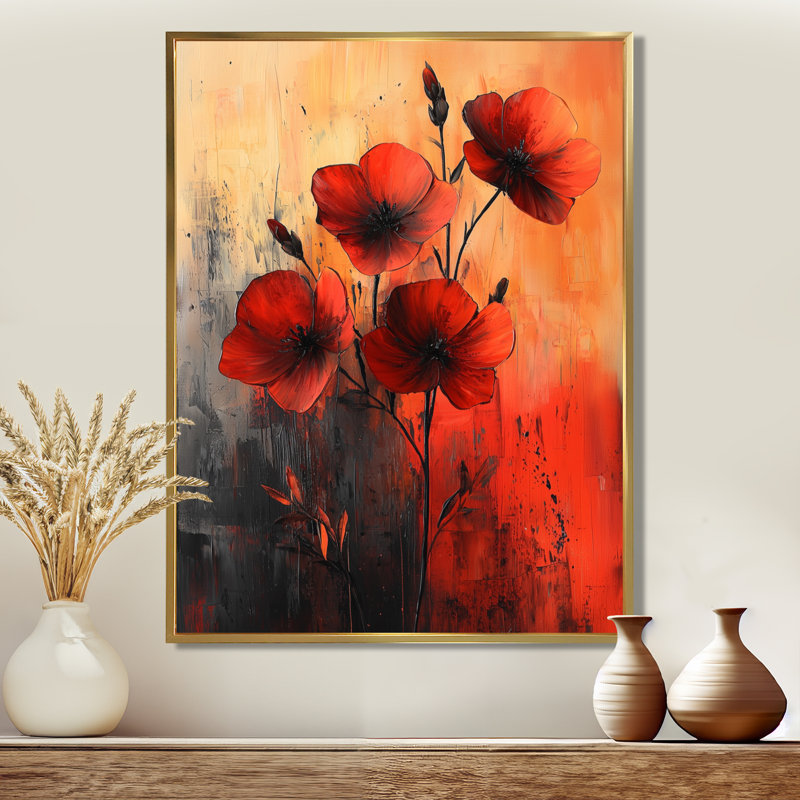«Shana Burning Geraniums In Fiery Shades Expression I - Geraniums», art mural, Reproduction avec cadre flottant, Doré