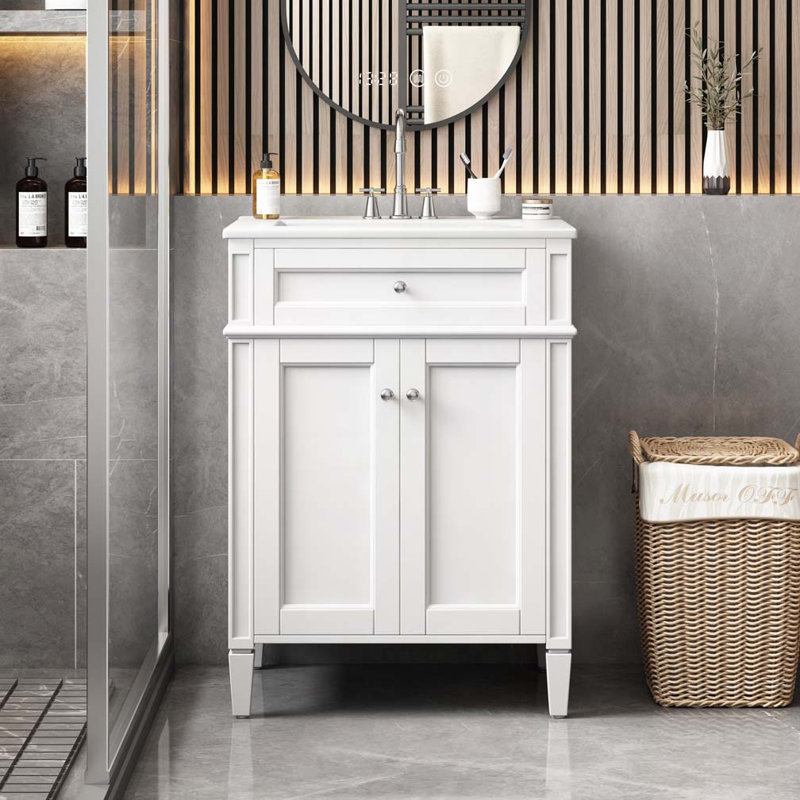 Meuble-lavabo 24 po avec 2 portes et un tiroir basculant, Blanc