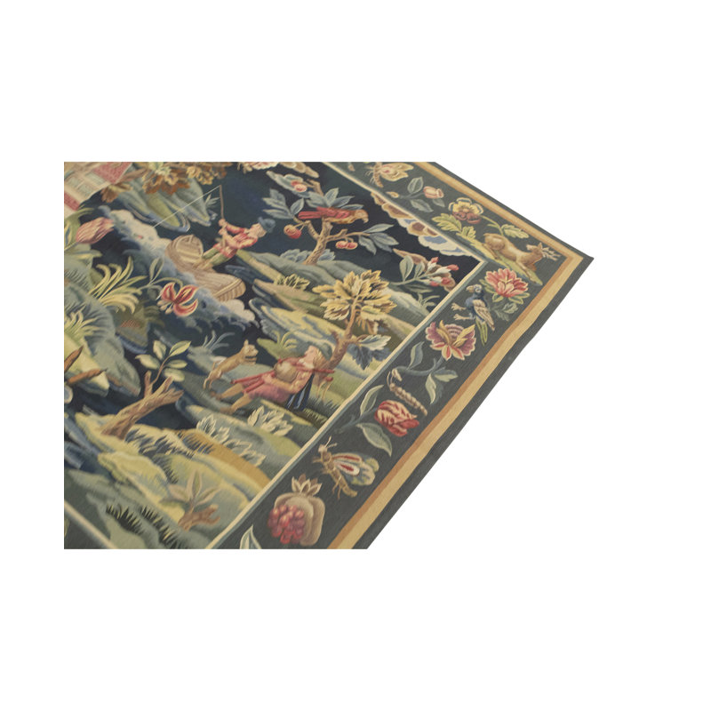 Hand-Knotted High-Quality Blue and Green Area Rug