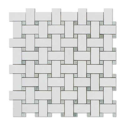 Thassos White Marble Basketweave Mosaic Tile Matte