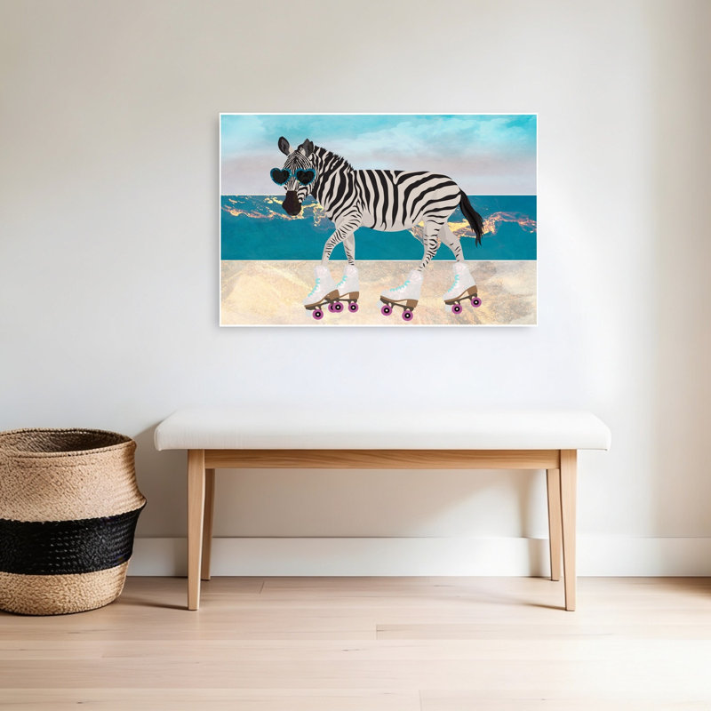 Stylish Zebra Beach Fun Abstract Retro Zebra Beach Landscape Wall Art Print by Sarah Manovski - Wrapped Canvas Print
