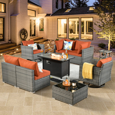 Aliva Wicker 6 - Person Patio Conversation Set with Cushions