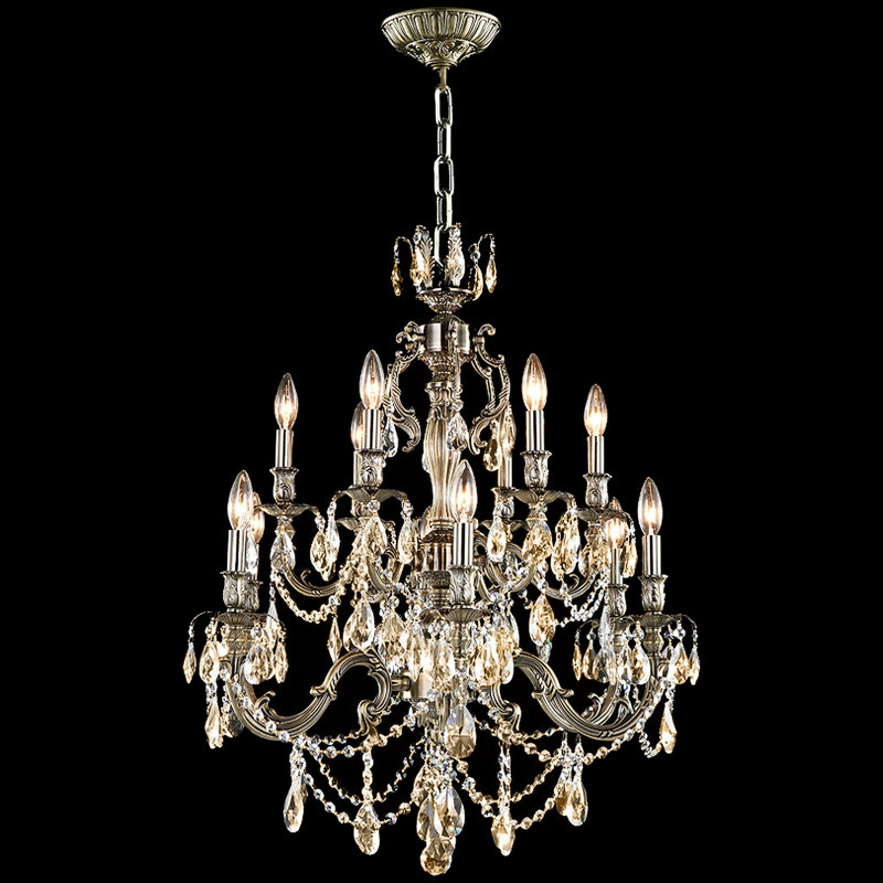 Brindisi 12 - Light Chandelier, Golden Teak, Swarovski Strass, Monaco Bronze