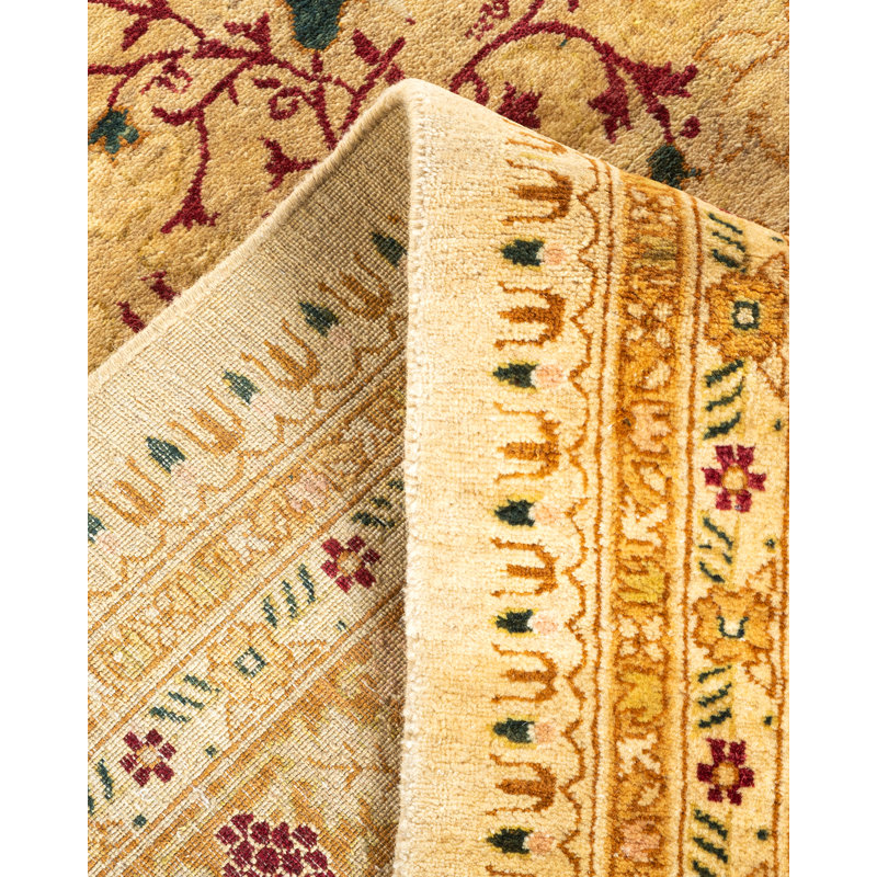 Tapis ivoire traditionnel en laine noué à la main 12 pi 1 po x 20 pi 0 po