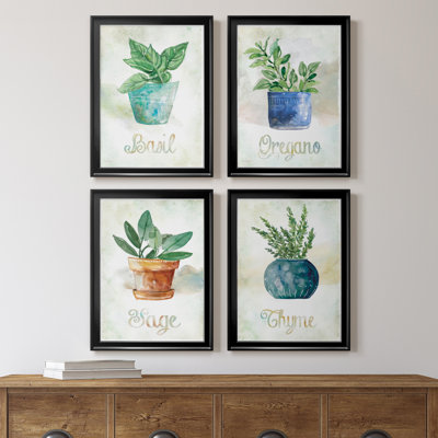 Basilic en pot - ensemble de 4 peintures sur toile encadrées