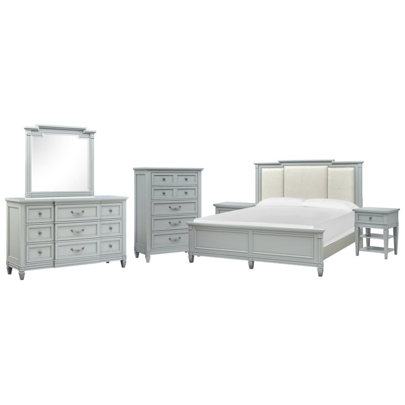 Commode à 2 tiroirs Birdsall California, 6 Pcs:Bed,2Nightstand,Dresser,Mirror,Drawer Chest, California King