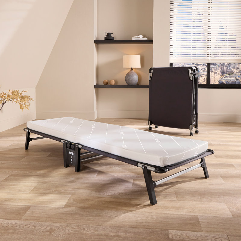 Jay-Be® Hideaway Folding Guest Bed, Space-Saving, 360° Castors, with Hypoallergenic, Breathable e-Fibre Mattress, Single