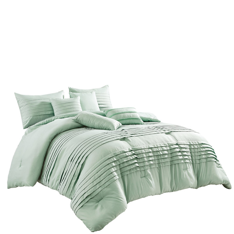 Ensemble d'édredon en microfibre vert 7 pièces, Édredon pour très grand lit + 2 très grandes ta