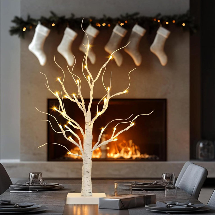 Birch Tree With Led Lights,Christmas Tree Decorations Indoor With Timer, Lighted Mini Small Artificial Lamp Prelit Twig Tree Battery Operated For Table Centerpiece Home Party Decor