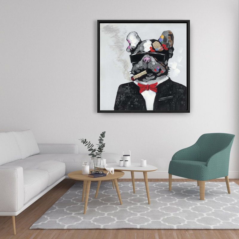 Tabagisme Bulldog - Toile encadrée pour la décoration intérieure