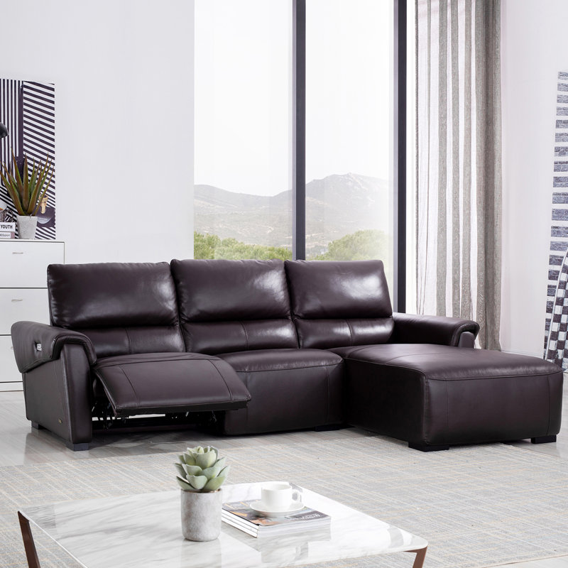Minnich Upholstered Power Reclining L-Shaped Sectional, Brown, Right Hand Facing