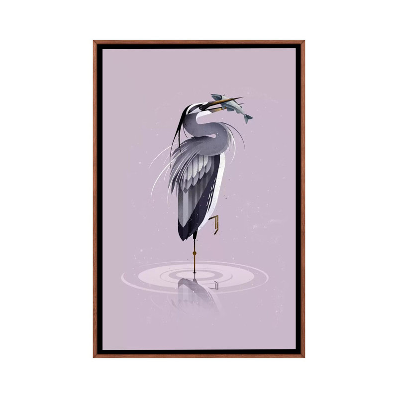 Grey Heron by Dieter Braun - Print on Canvas, 152.5 cm H x 101.5 cm W, Classic Brown Wood Framed