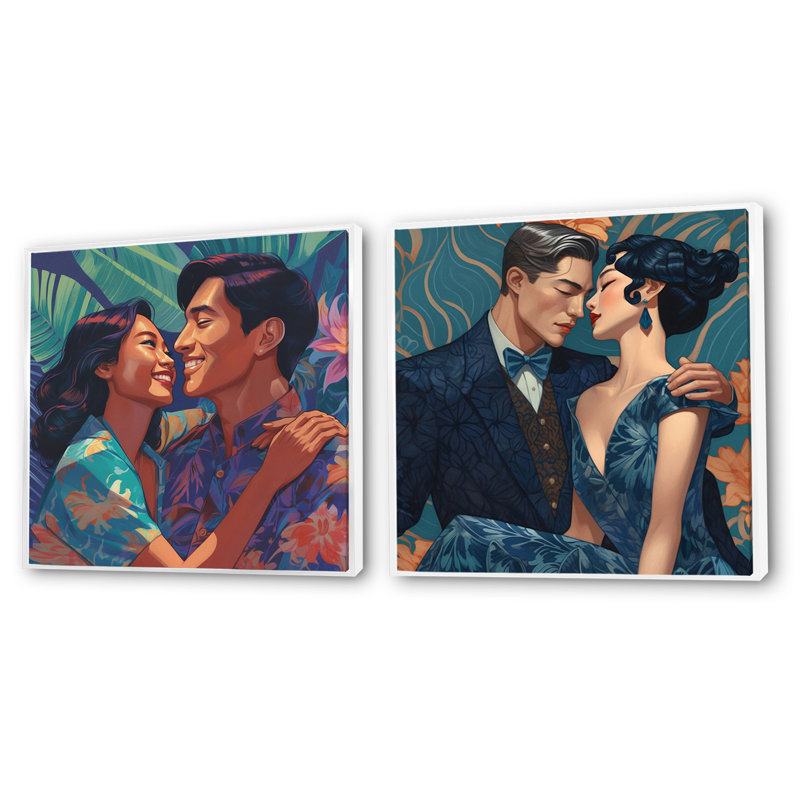Beautiful Asian Couple In Love - Romantic Square Collage, lot de 2, Cadre flottant blanc, H 36 po x l 73 po
