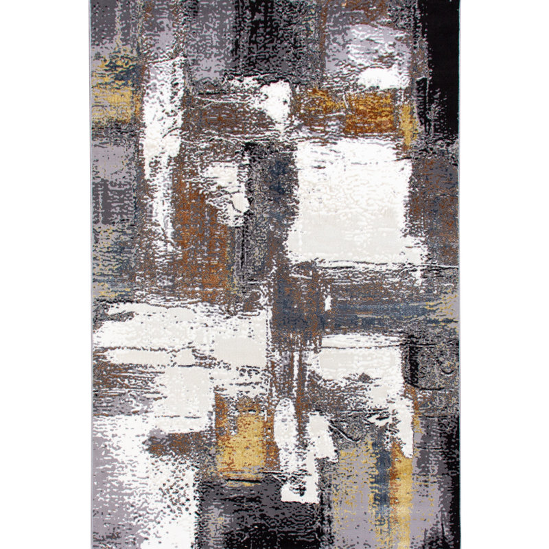 Tapis luxueux crème et doré, 4,0 x 5,6 pieds | 100% polyester, 2 200 g / m² | Poils de 0,4 po de hauteur | Facile à nettoyer avec l'aspirateur | Idéal pour le salon et la chambre à coucher | Conception douce, élégante et durable