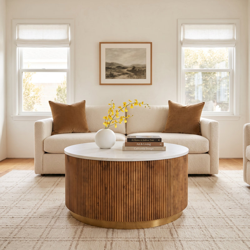 Rylee Modern Coffee Table, White Top/Brown Base