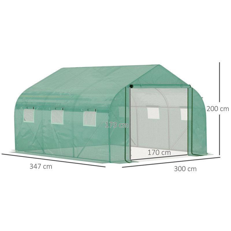 Walk in Polytunnel 447*300*200 cm Metal 1 Piece Walk-in Greenhouse Green with Roll-up Door and Windows