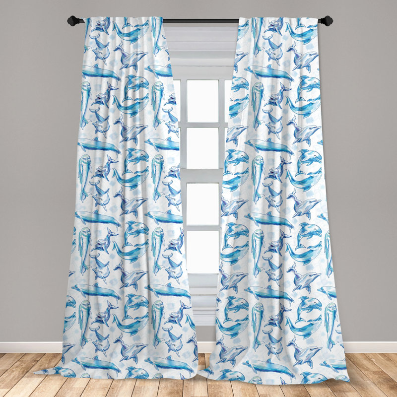 Sea Animals White and Blue Polyester Curtain Panels