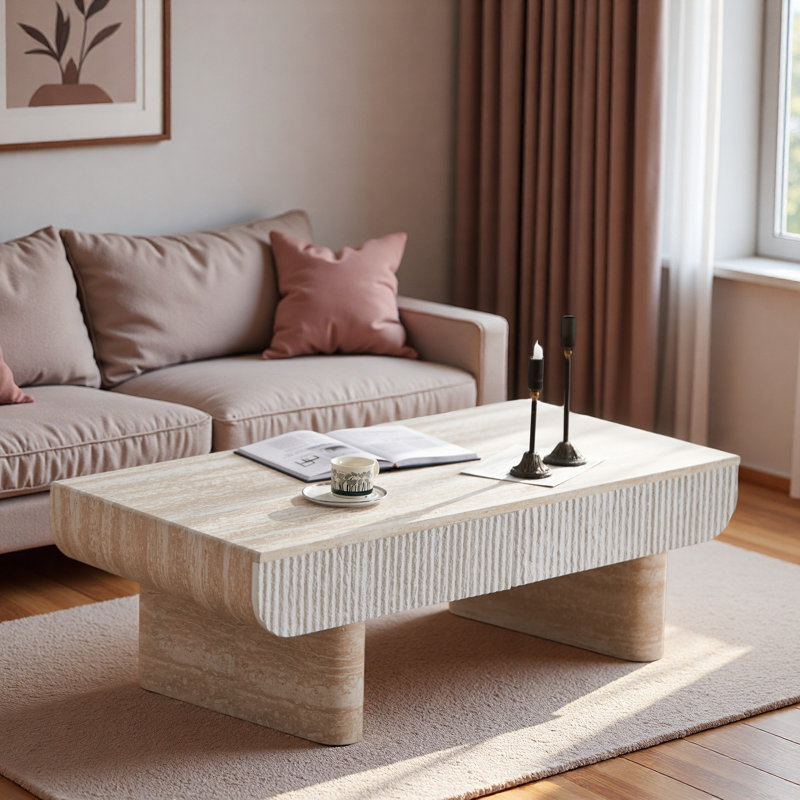 Table basse moderne avec 2 tiroirs cannelés