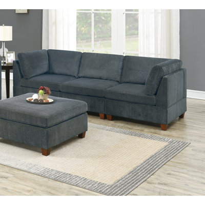 Ensemble de canapé modulaire 6 pièces, 94 cm L x 94 cm P x 89 cm H, tissu chenille, 6 pièces, sectionnel modulable, gris, style contemporain avec pouf