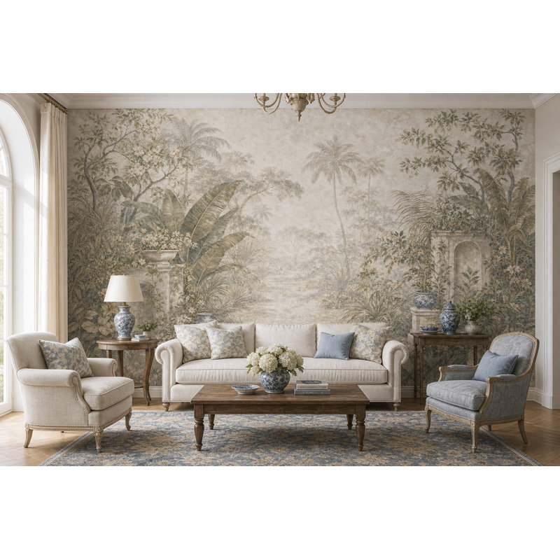Papier peint paysage tropical avec palmiers, Non-Woven Nonpasted, 120"x96"