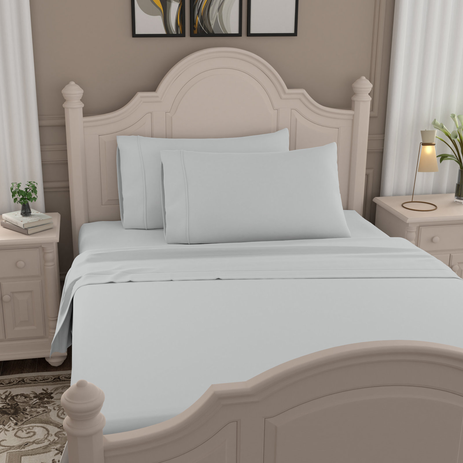 Ultimate Percale 100% Cotton 400TC Cool & Crisp Sheet Set, King Sheet Set with 2 Pillowcases, Light Gray