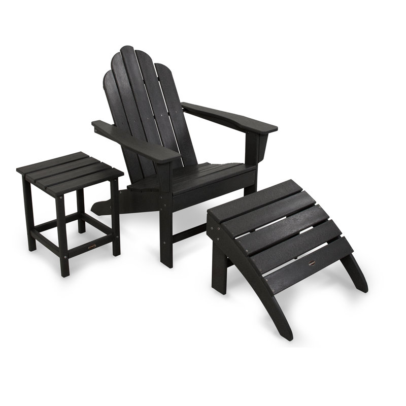 POLYWOOD Long Island Adirondack 3-Piece Set, Black