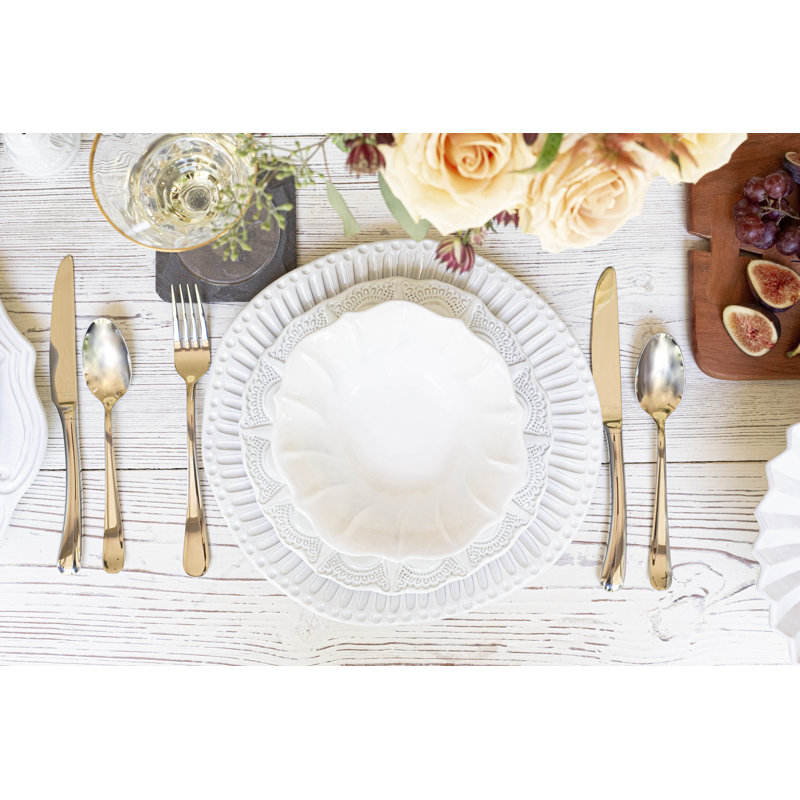 Incanto Stone Handmade Stoneware Dinnerware Set, Light White