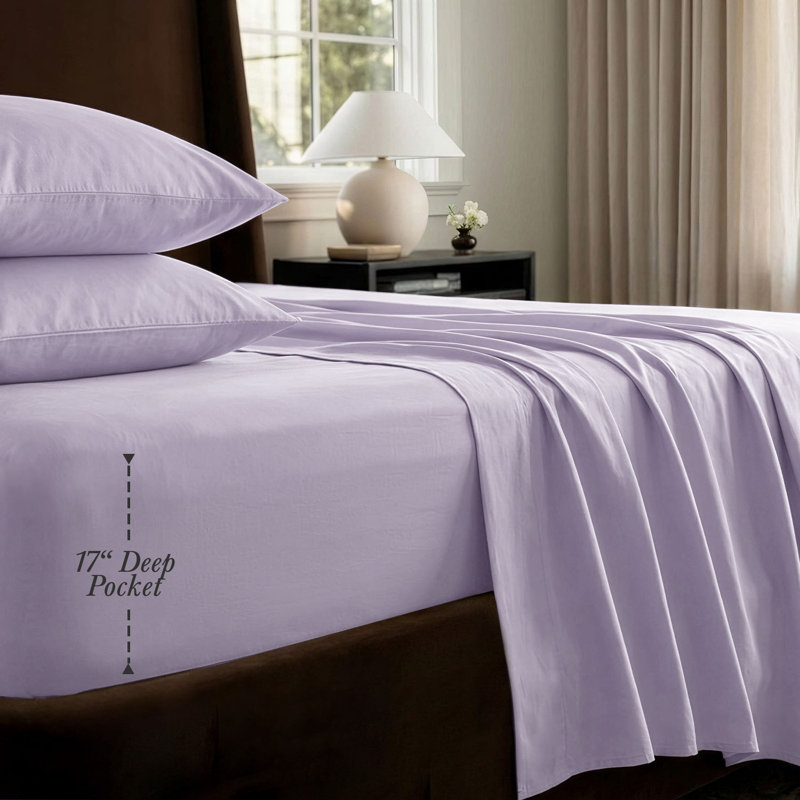 Threadmill 1200 Thread Count 100% Supima Cotton Sheet Set in Sateen Weave, Lilac, King Sheet Set with 2 Pillowcases