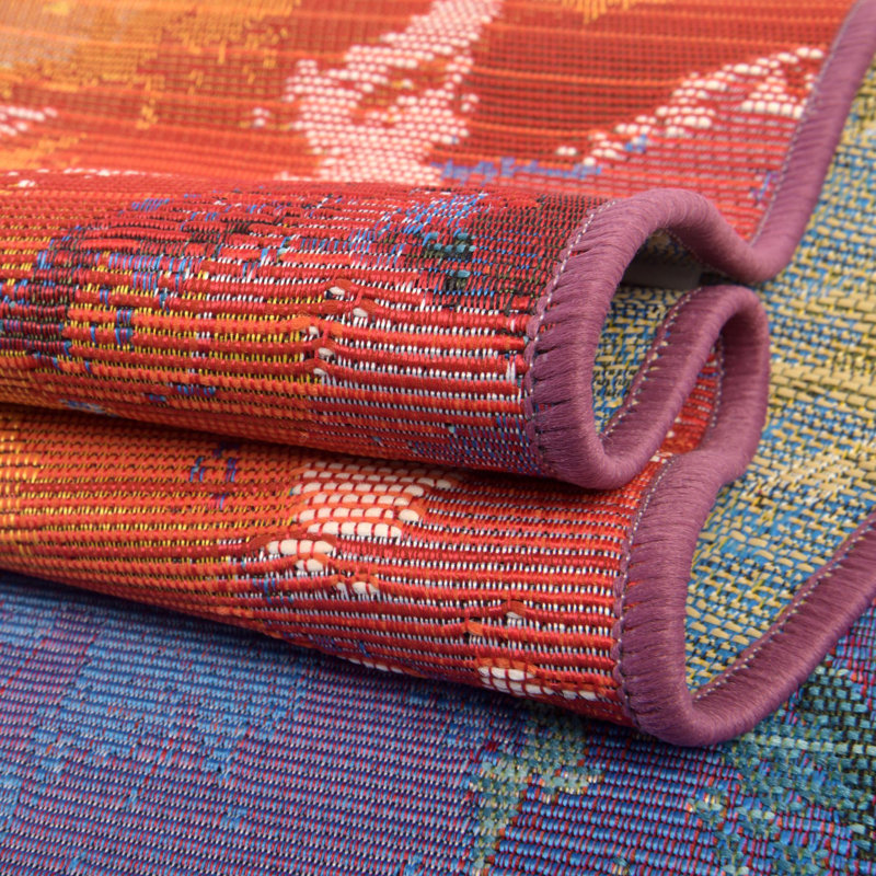 Tapis bleu / rouge / orange en polypropylène tissé à la machine Azaleea, Rectangle 9 pi x 12 pi