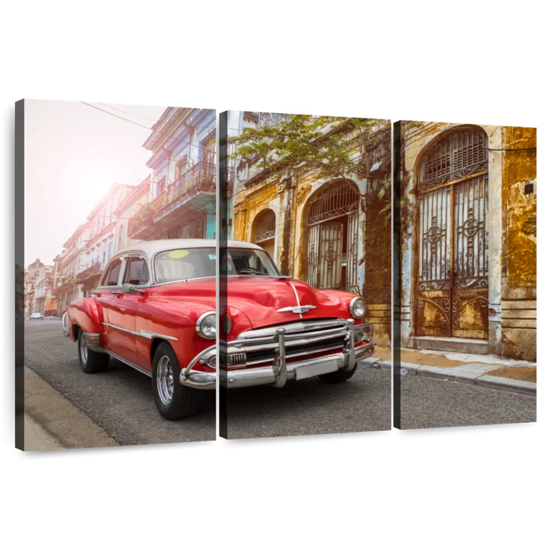 Voiture cubaine rouge Mehar, H 32 po x l 50 po