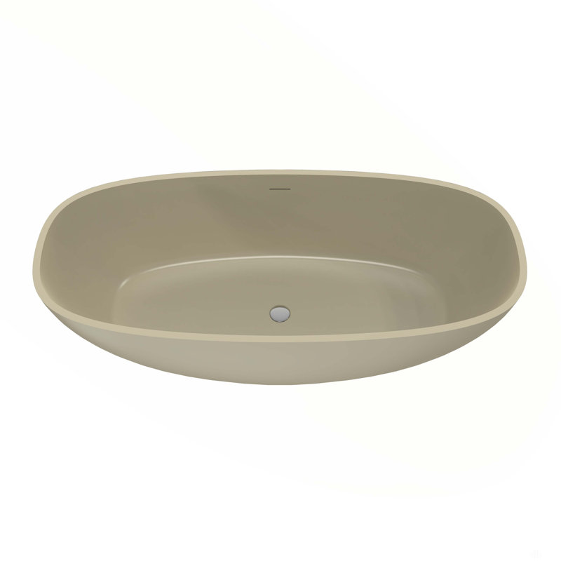 66.9 Inch Freestanding Solid Surface Soaking Bathtub For Bathroom, Khaki