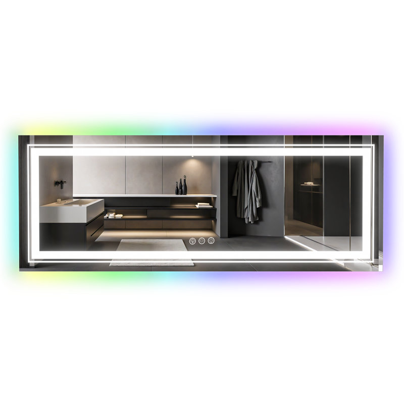 Anti-Fog Smart Bathroom Mirror with RGB Backlight & LED Front Light - Tempered Glass, Dimmable, 40" x 24"