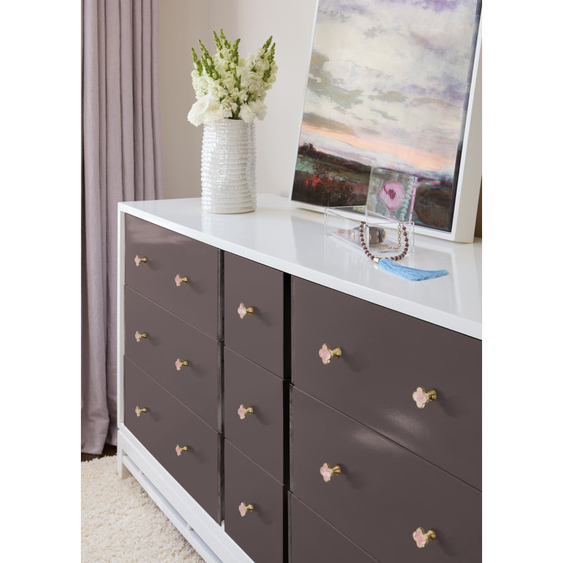 Gold and Pink Clover Cabinet Knob Set with Acrylic Center