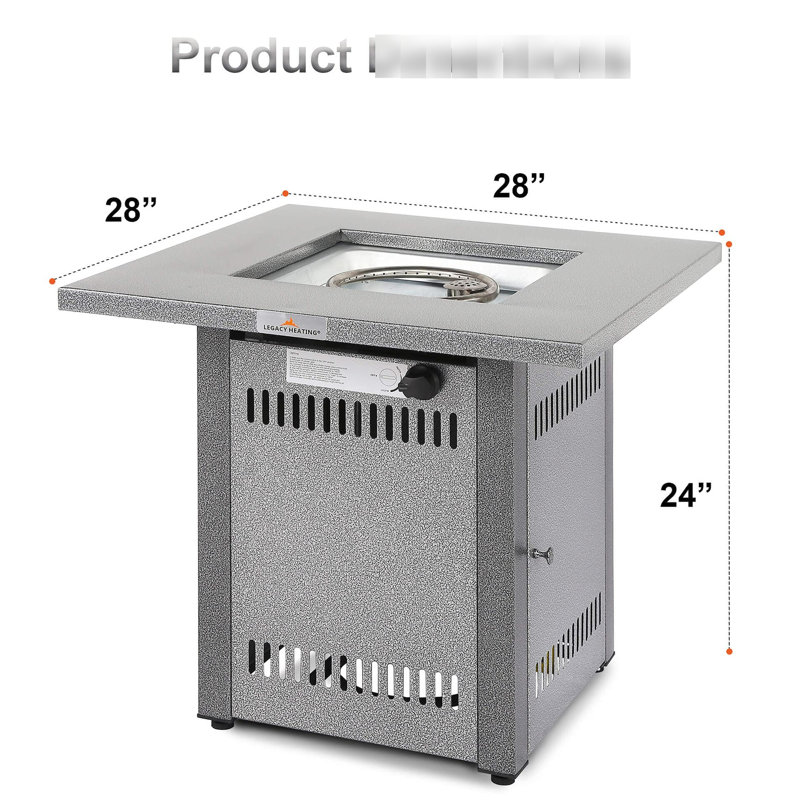 Outdoor Fire Pit Table With 50000 Propane, 28" Silver And Lava Rock For Balcony Propane Gas Table, Stones Patio