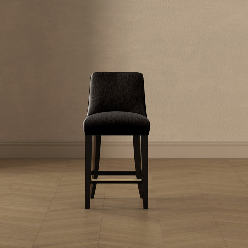 Beever Modern Chenille Upholstered Rubberwood Bar Stool, Black, Counter Stool (27.4" Seat Height)